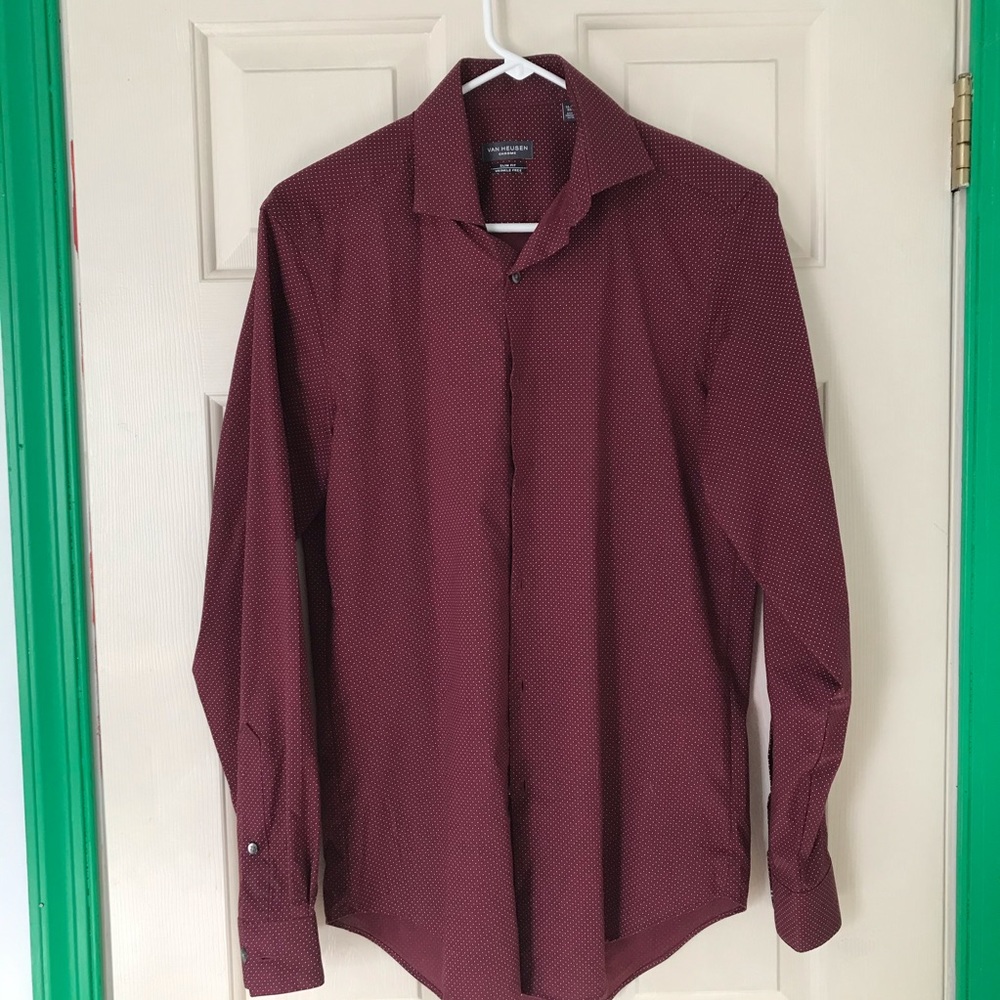 Red Van Heusen Dress shirt with white Polka Dots